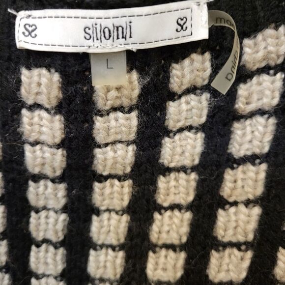 Sioni open Knitted cardigan sweater size large black/tan Pre-owned - Picture 3 of 6